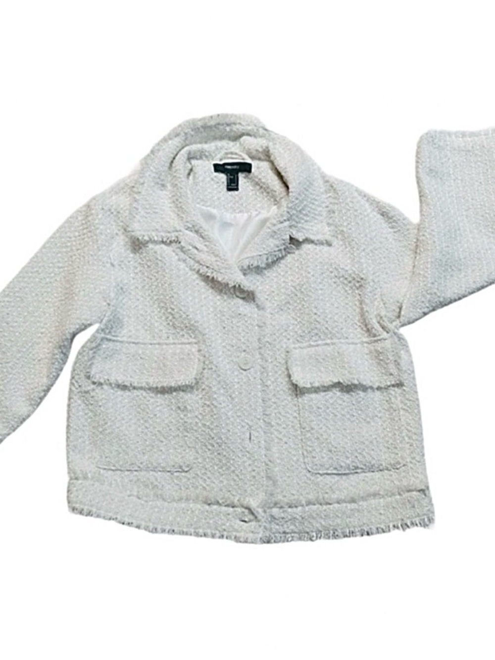 FOREVER 21 ~ Cream Tweed Collared Long Sleeve Fully Lined Blazer size S/M